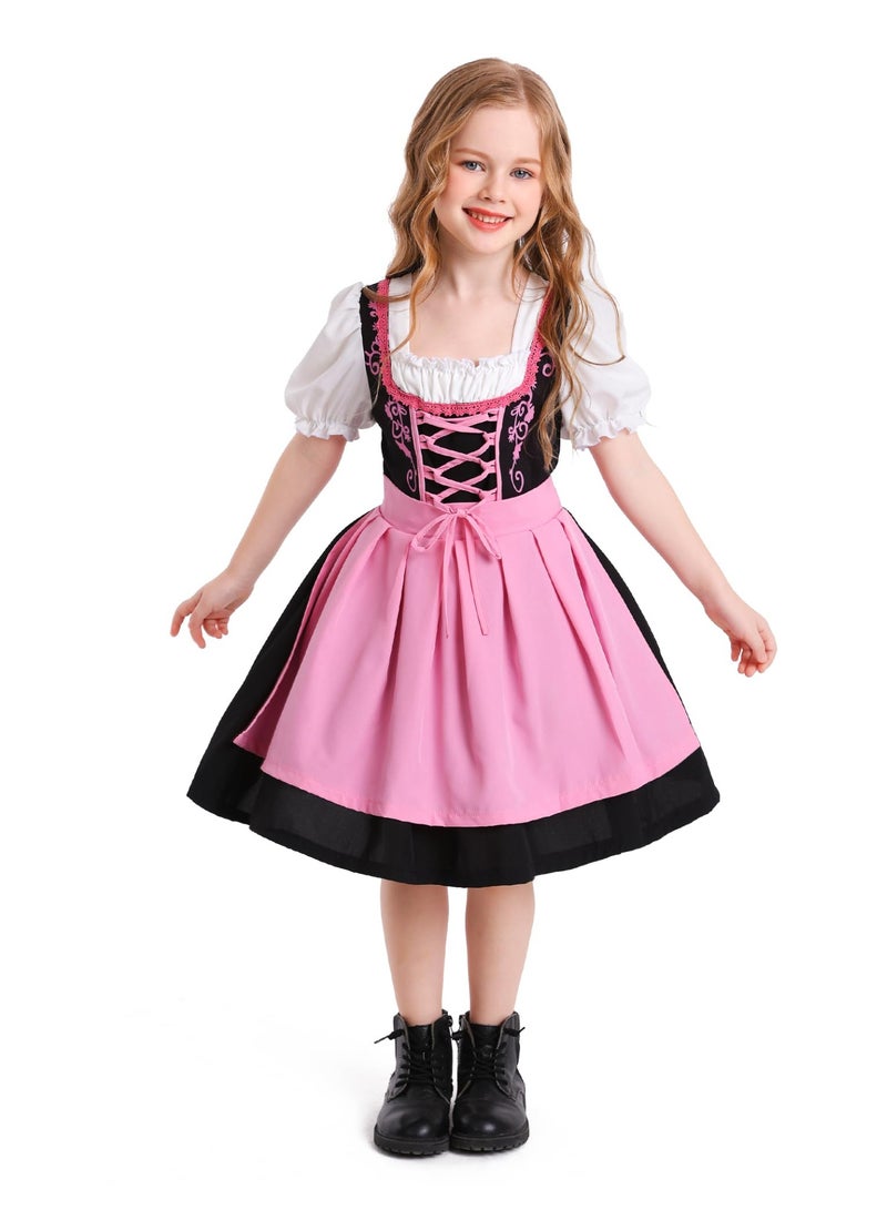 NIBEMINENT German Oktoberfest Dirndl Dress for Girls | Traditional Bavarian Costume Set with Apron | 2-Piece Beer Festival Outfit for Halloween, Cosplay, Themed Parties (Ages 3-16 Years) - Image 4